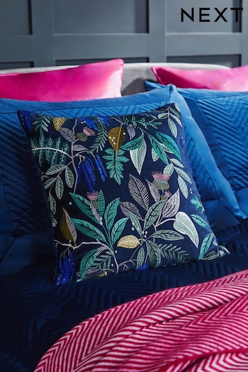 Navy Blue Midnight Floral Cushion (B97103) | £22