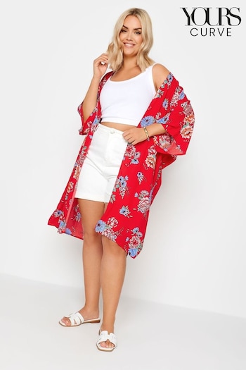 Yours Curve Red Red Floral Print Longline Kimono (B97124) | £29