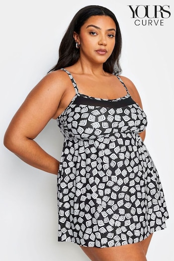 Yours Curve Black Abstract Print Tummy Control Swimdress (B97200) | £41