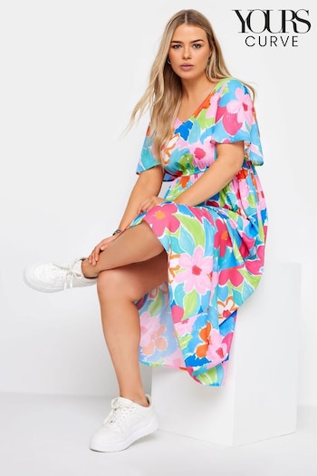 Yours Curve Blue Limited Short Sleeve Bow Back Midaxi Dress (B97245) | £34