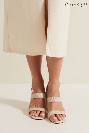 Phase Eight Cream Leather Double Strap Block Heel Sandals ankle (B97317) | £99