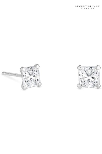 Simply Silver Silver Cubic Zirconia Square Stud Earrings (B97359) | £8