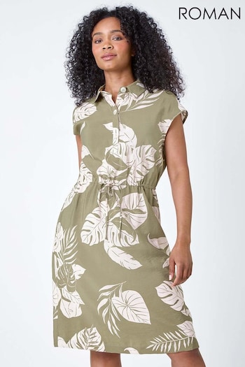 Roman Green Tropical Print Shirt Dress (B97369) | £40
