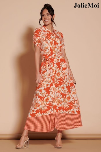 Jolie Moi Orange Elsie Floral Viscose Shirt Maxi Dress (B97447) | £69