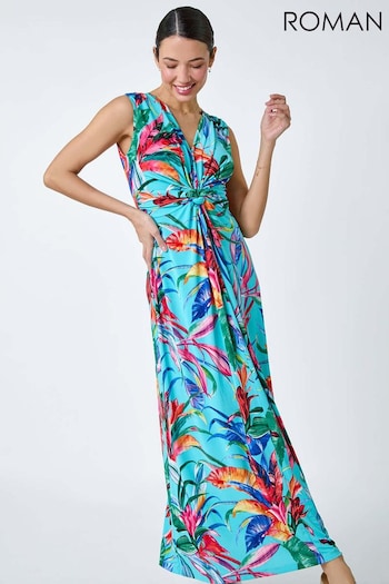 Roman Blue Tropical Twist Detail Stretch Maxi Dress (B97478) | £45