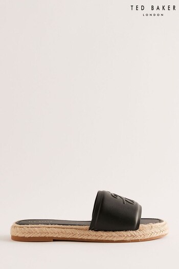 Ted Baker Black Portiya Flat Espadrilles Short Sandals With Signature Logo (B97482) | £95