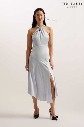 Ted Baker Masae Grey Twist Neck Midi Dress (B97507) | £225