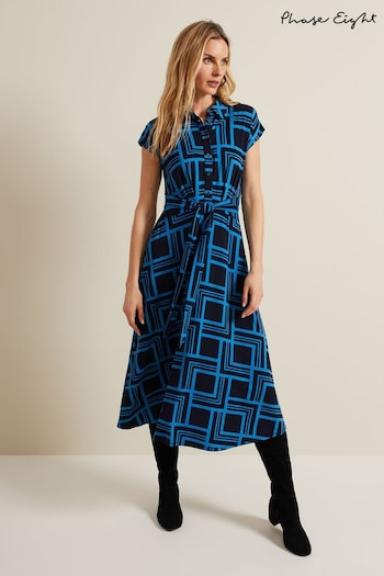 Phase Eight Blue April Short Sleeve Geo Dress (B97567) | £99