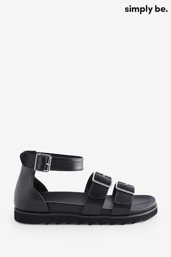 Simply Be Extra Wide Fit Footbed Two Strap Black Sandals selection (B97598) | £38