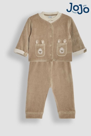 JoJo Maman Bébé Natural Baby Bear Velour Set 3 Piece (B97636) | £32