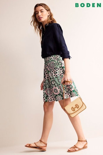 Boden Green Pleated Cotton Skirt (B97716) | £70
