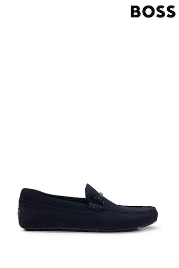 BOSS Blue Suede Moccasins With wearinged Hardware And Full Lining Shoes (B97726) | £199
