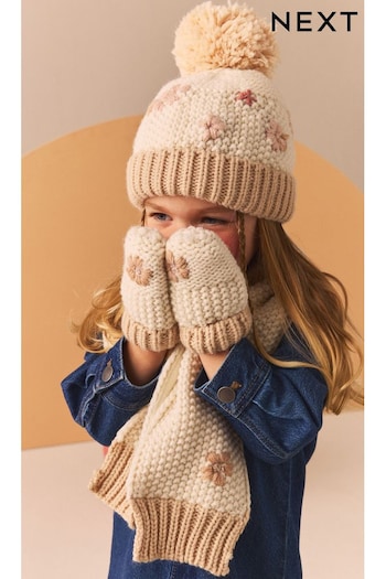 Natural Flower Hat Mittens And Scarf Set (1-6yrs) (B97740) | £19 - £22