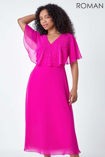 Roman Pink Embellished Midi Cape Dress (B97744) | £58