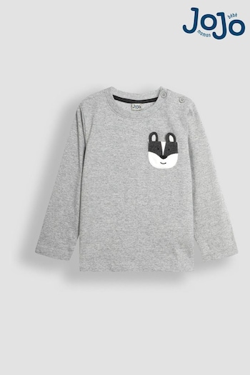 JoJo Maman Bébé Grey Marl Badger Appliqué Pocket Top (B97832) | £16