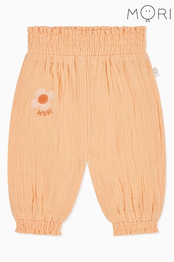 MORI Pink Organic Cotton Muslin Peach Summer Harem Runner Trousers (B97848) | £24 - £26