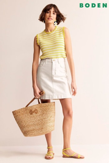 Boden Cream Nell Denim Mini Skirt (B97863) | £70