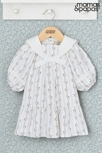 Mamas & Papas Laura Ashley Floral Sailor Collar White Dress (B97865) | £35