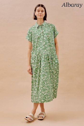 Albaray Green Brushstroke Floral Shirt Dress (B97905) | £110