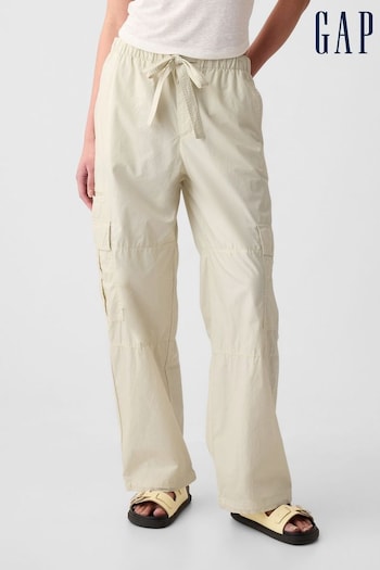 Gap Beige Cotton Mid Rise Cargo Parachute Trousers (B98022) | £45