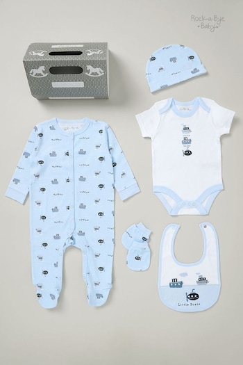 Rock-A-Bye Fiorentina Boutique Blue Printed All in One Cotton 5-Piece Fiorentina Gift Set (B98027) | £25