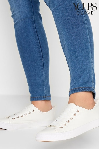 Yours Curve White Wide-Fit Scalloped Edge Trainers (B98091) | £27