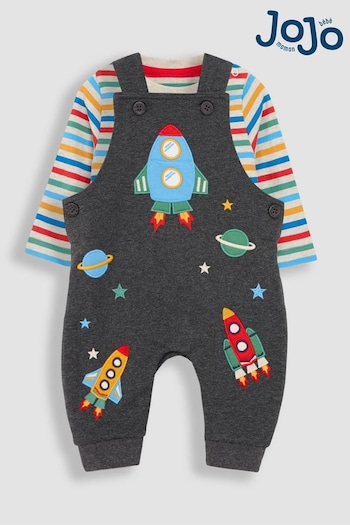 JoJo Maman Bébé Charcoal Appliqué Dungarees & Top Set (B98268) | £27