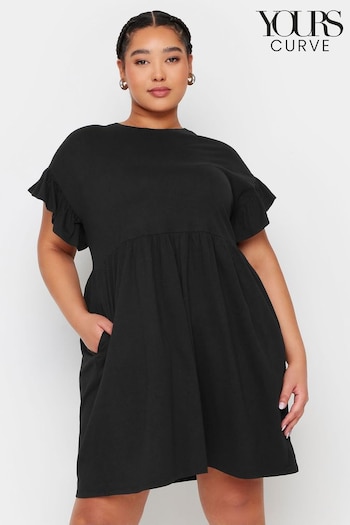 Yours Curve Black Frilled Sleeve Smock Tunic (B98313) | £24
