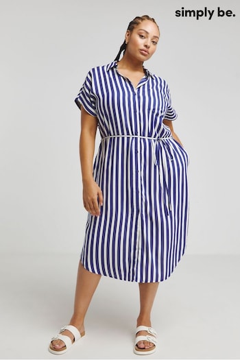 Simply Be Blue Stripe Boxy FORD Shirt With Pockets (B98344) | £32