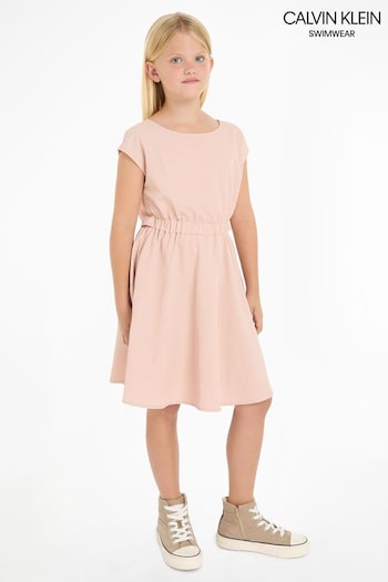 Calvin Geometric Klein Pink Seersucker Fit and Flare Dress (B98392) | £110