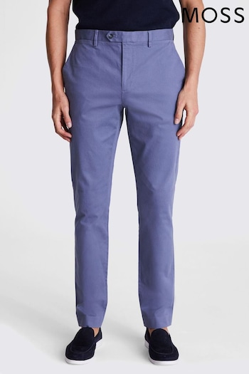 MOSS MOSS Slim Fit Blue Stretch Chino Trousers (B98492) | £60