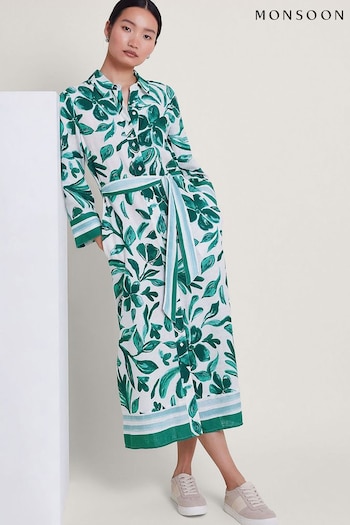 Monsoon Green Naomi Print Shirt doublure Dress (B98579) | £80