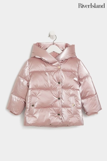 River Island Pink Girls Heart Padded Puffer Coat (B98583) | £32