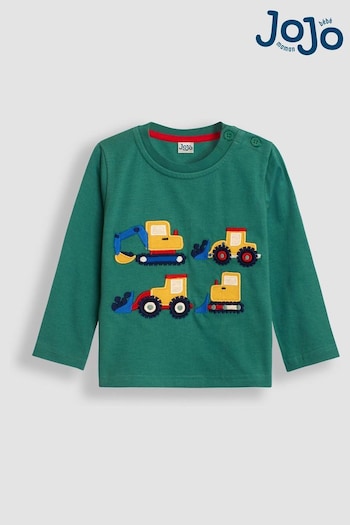 JoJo Maman Bébé Green Construction Vehicle Appliqué Top (B98673) | £18