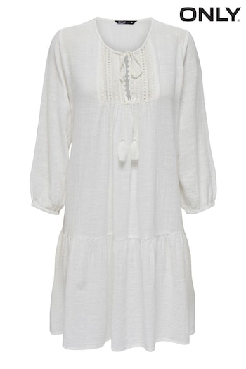 ONLY White Cheesecloth Embroidered Summer Smock Dress (B98697) | £35