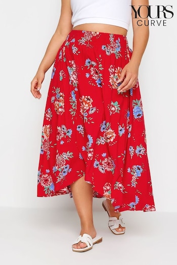 Yours Curve Red YOURS Curve Red Floral Print Tulip Skirt (B98744) | £29