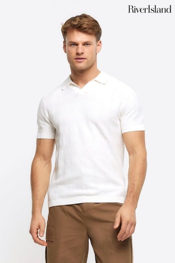 River Island White White Short Sleeve Open Collar Knit Pp-sneakers-low Polo (B98777) | £30