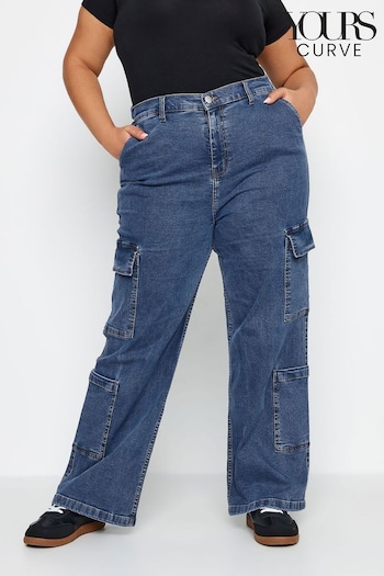 Yours Curve Blue Limited Collection Curve Mid Wash Wide Leg Cargo Jeans staple (B98843) | £37