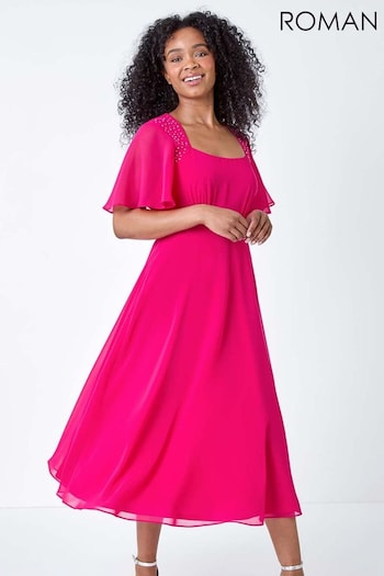 Roman Pink Shimmer Pleated Midi Dress (B98884) | £58