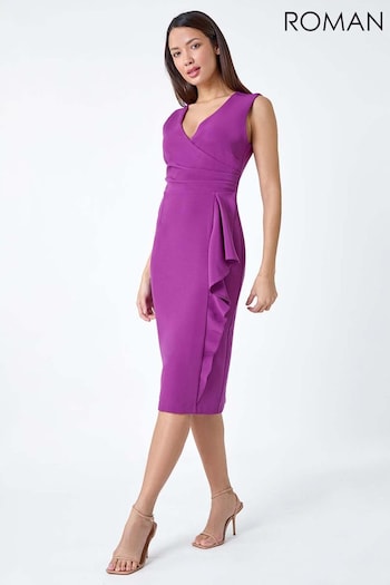 Roman Purple Wrap Draped Crepe Stretch Dress (B98989) | £52