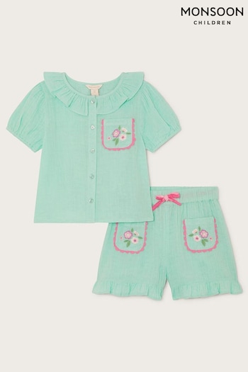 Monsoon Green Cheesecloth Pyjama Set (B98997) | £24 - £28