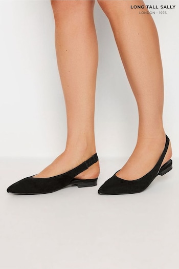 Long Tall Sally Black Flat Point Slingback Shoes (B99061) | £34