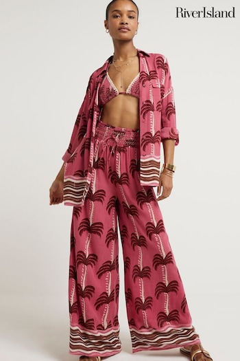 River Island Pink Palm Print Beach Trousers (B99114) | £35