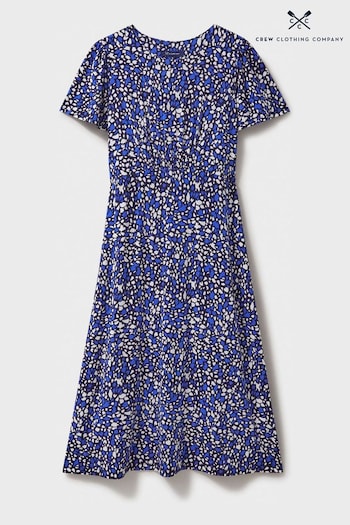 Crew Clothing Company Dark Blue Floral Viscose Casual Flared Dress (B99189) | £65