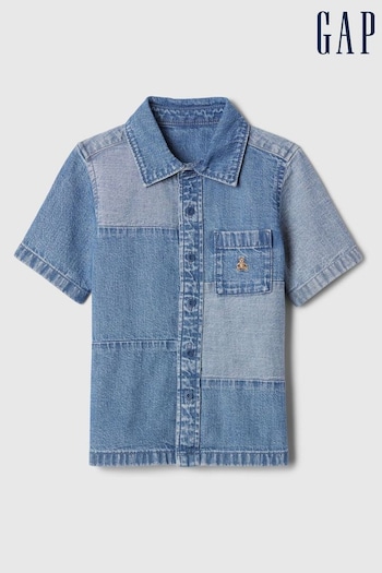 Gap Blue Cotton Brannan Bear Patchwork Denim London Shirt (6mths-5yrs) (B99191) | £20