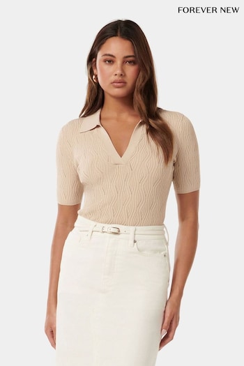 Forever New Cream Paris Short Sleeves Textured Knit Top (B99252) | £45