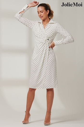 Jolie Moi Reina Bodycon White Midi Shirt Dress (B99254) | £55