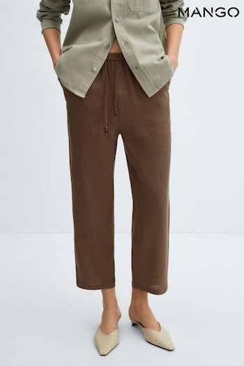 Mango Brown 100% Linen houndstooth Trousers (B99276) | £36