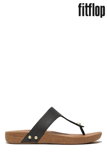 FitFlop iqushion Leather Toe Post Black Sandals (B99304) | £80