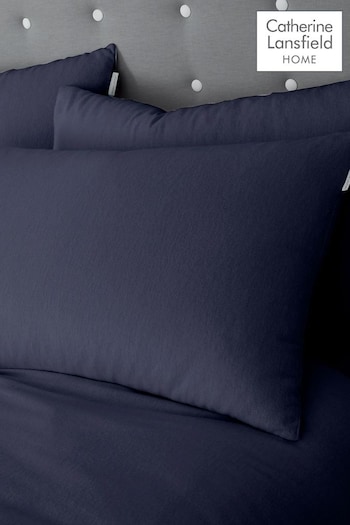 Catherine Lansfield Navy Blue Brushed 100% Cotton Pair of Pillowcases (B99387) | £10